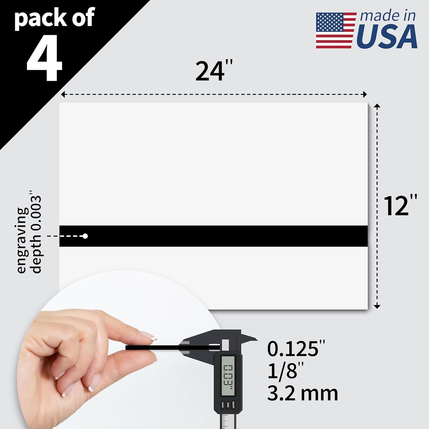 Trotec TroLase | 12"x24"x1/8", 4 Pcs | White/Black | 2 Ply | Modified Acrylic | Laser Engraving Double Color Plastic Sheet | Engraving Blanks for Laser, Saw, Guillotine | Made in USA
