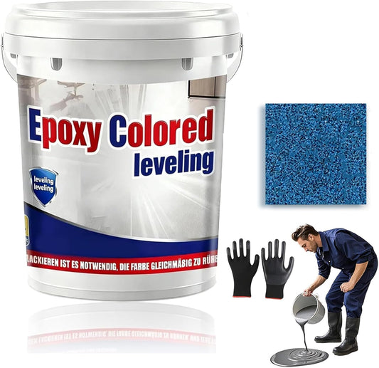 Epoxy Floor Paint, Epoxy Colored Sand Floor Paint, High-Gloss Marble Effect Self-Leveling Coating, Waterproof, Non-Slip, Ultra-Durable for Garage, Basement, Wood Floors (Azurite Blue,11 lb)