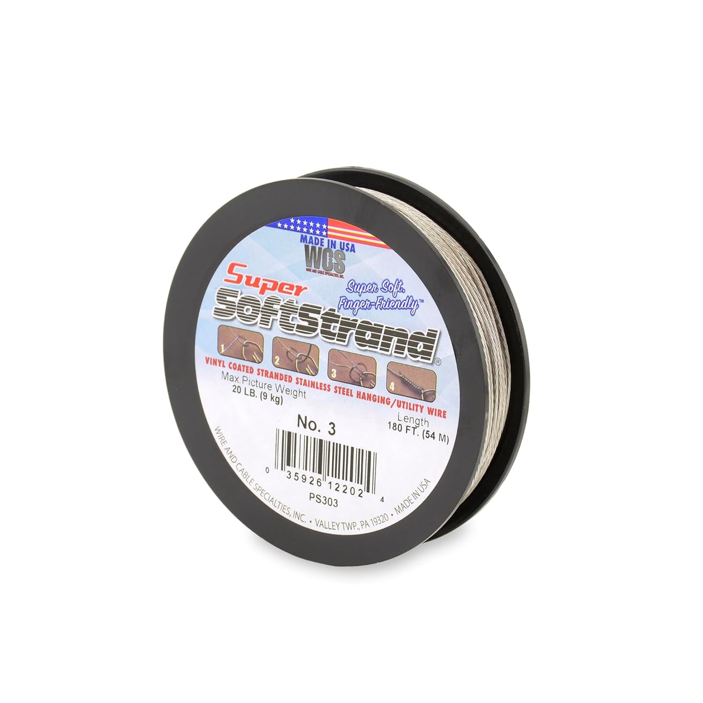 Super Softstrand, Vinyl-Coated Stranded Stainless Steel Picture Wrapping Wire, Size #3, 20 lb / 9 kg, 180 ft / 54 m