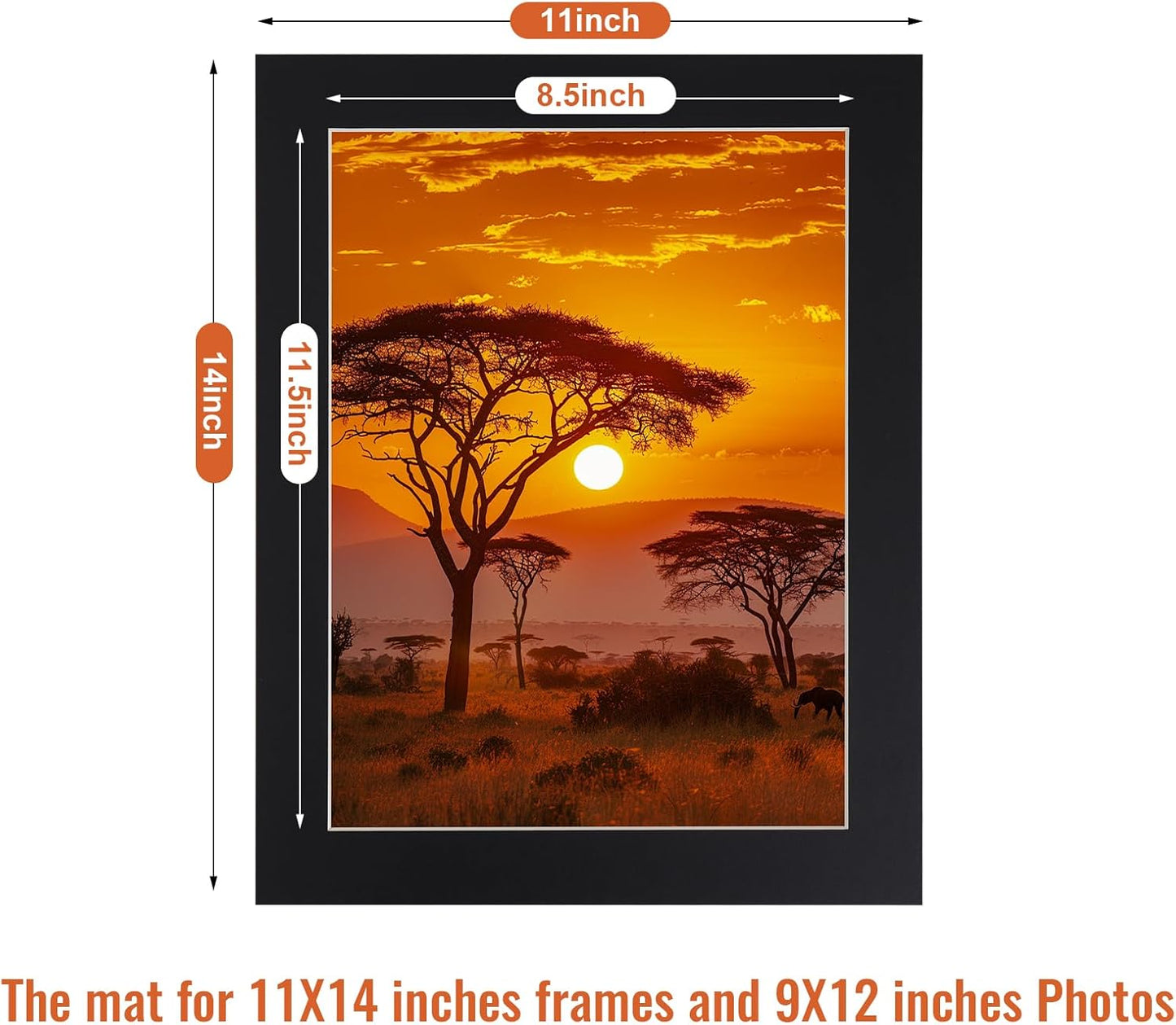 HOTUO 10 Pack Acid Free Black 11x14 Picture Frame Mats for 9x12, Pre-Cut with Ivory Core Bevel Cut, 4 Ply Thickness Photo Mat for Frames/Artwork/Prints/Pictures.