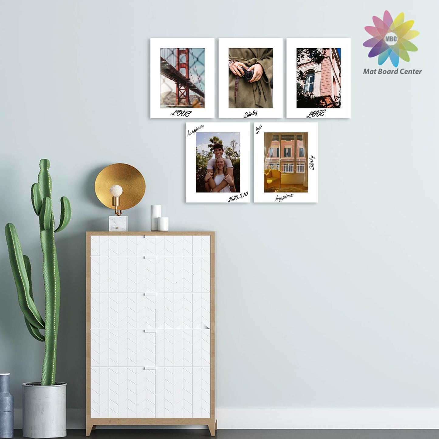 MBC Mat Board Center, 5 Pack 8x10 for 6x8 White Picture Mats Frame Mattes, Bevel Cut, Acid Free, 4-ply Thickness