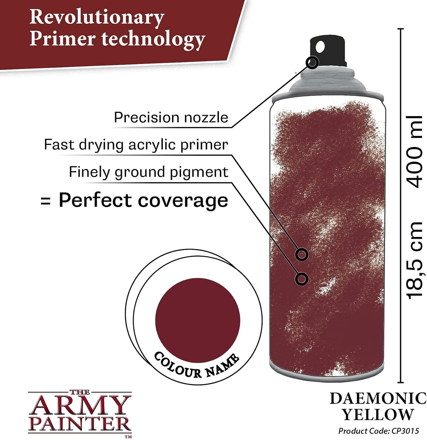 The Army Painter Color Primer Spray Paint, Daemonic Yellow, 400ml, 13.5oz - Acrylic Spray Undercoat for Miniature Painting - Spray Primer for Plastic Miniatures