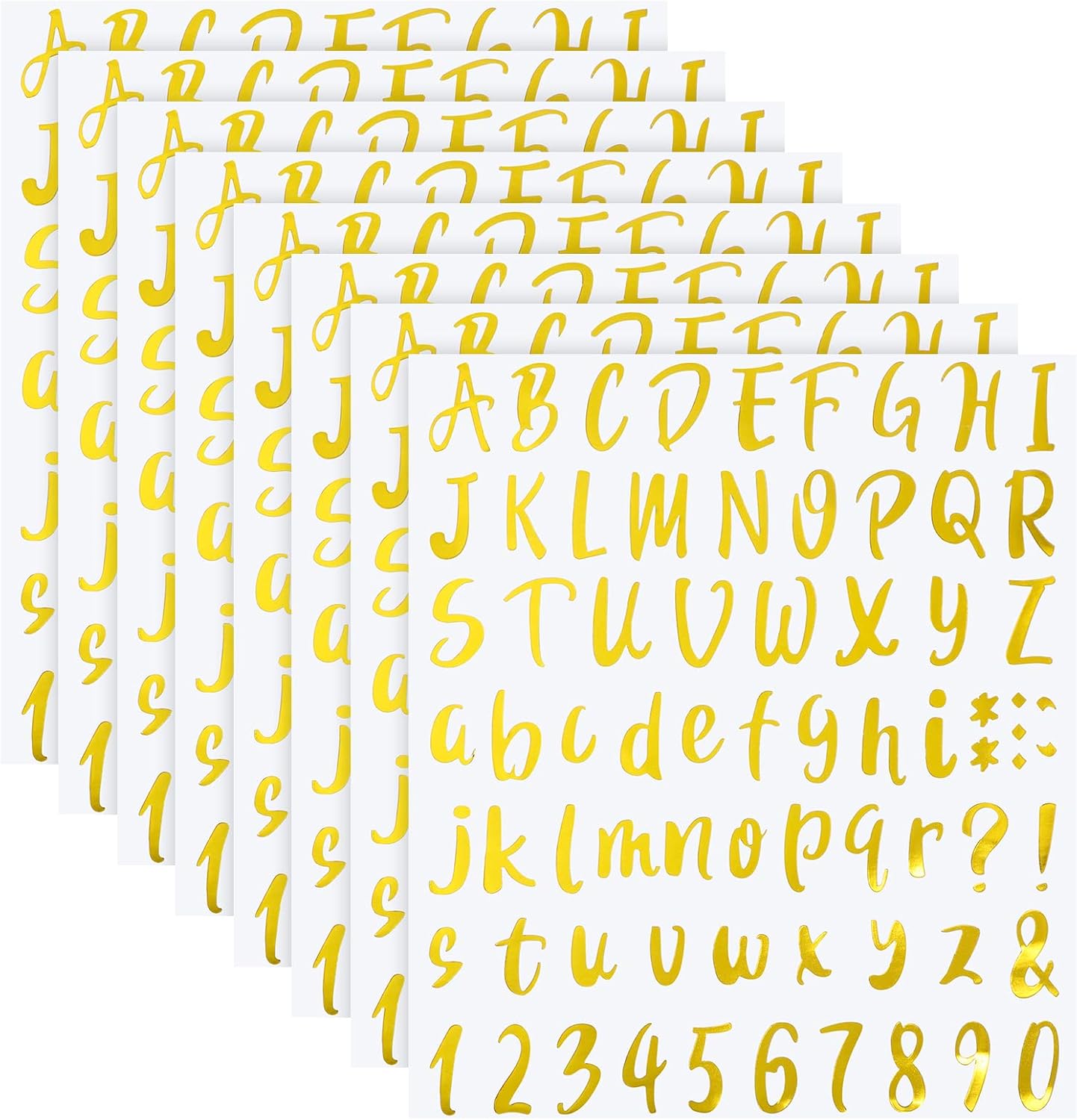 Outus 576 Pieces 8 Sheets Letters Stickers Self Adhesive Vinyl Letter Alphabet Number Stickers Mailbox Numbers Sticker, Decals for Classroom Decor, Sign, Door(Gold,1 Inch)