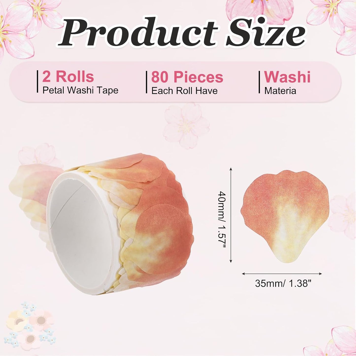 uxcell 2 Rolls Petal Washi Tape, 80 Pieces Floral Decorative Tape Colored Masking Tapes Crafting Supplies for DIY Crafts, Gift Wrapping, Scrapbook, Party Decorations, Large Orange