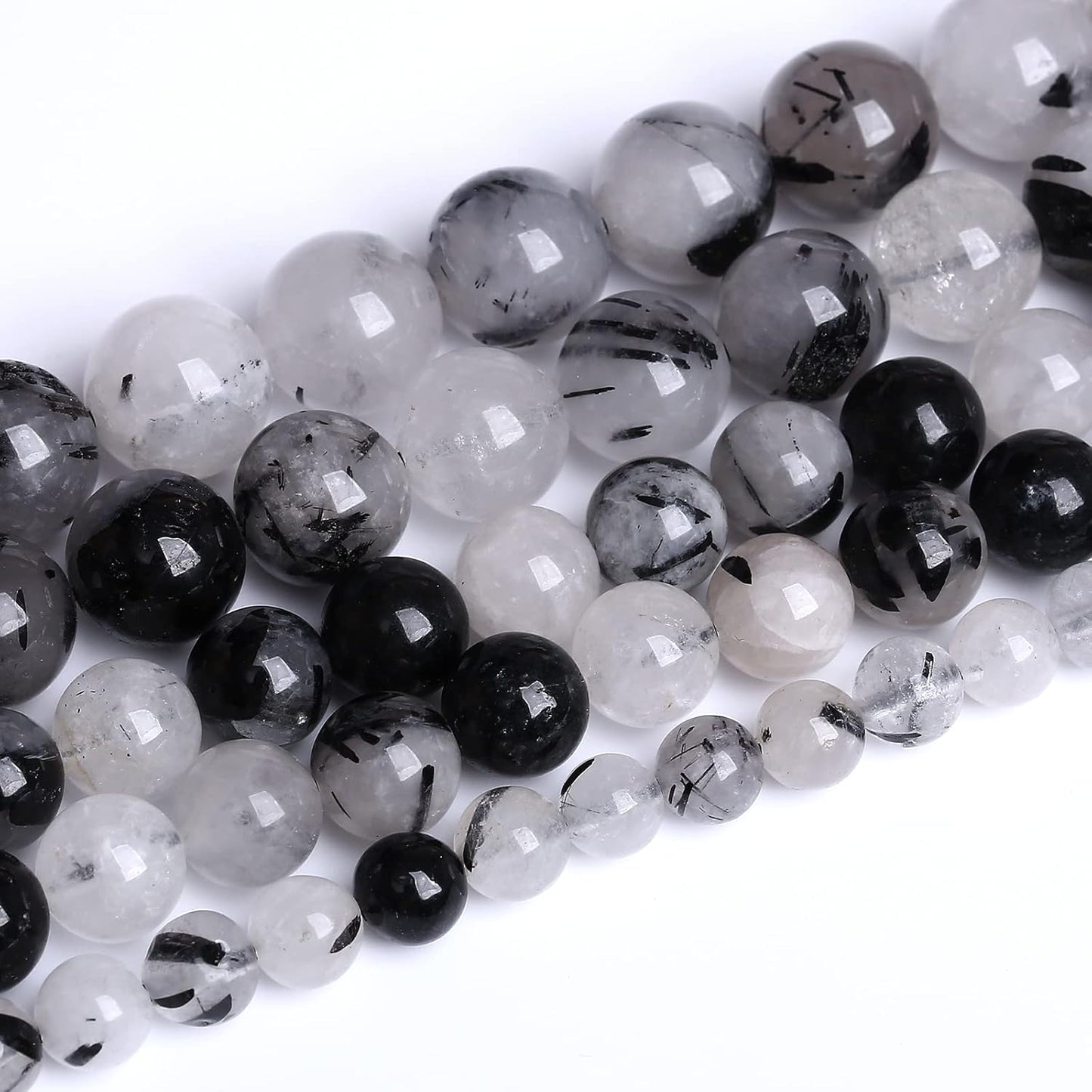 AAA Natural Black Quartz Rutilated Beads Round Loose Beads for Jewelry Making DIY Bracelet 38pcs 10mm Crystal Energy Healing Power Stone (Black Rutilated Quartz Crystal, 10mm)