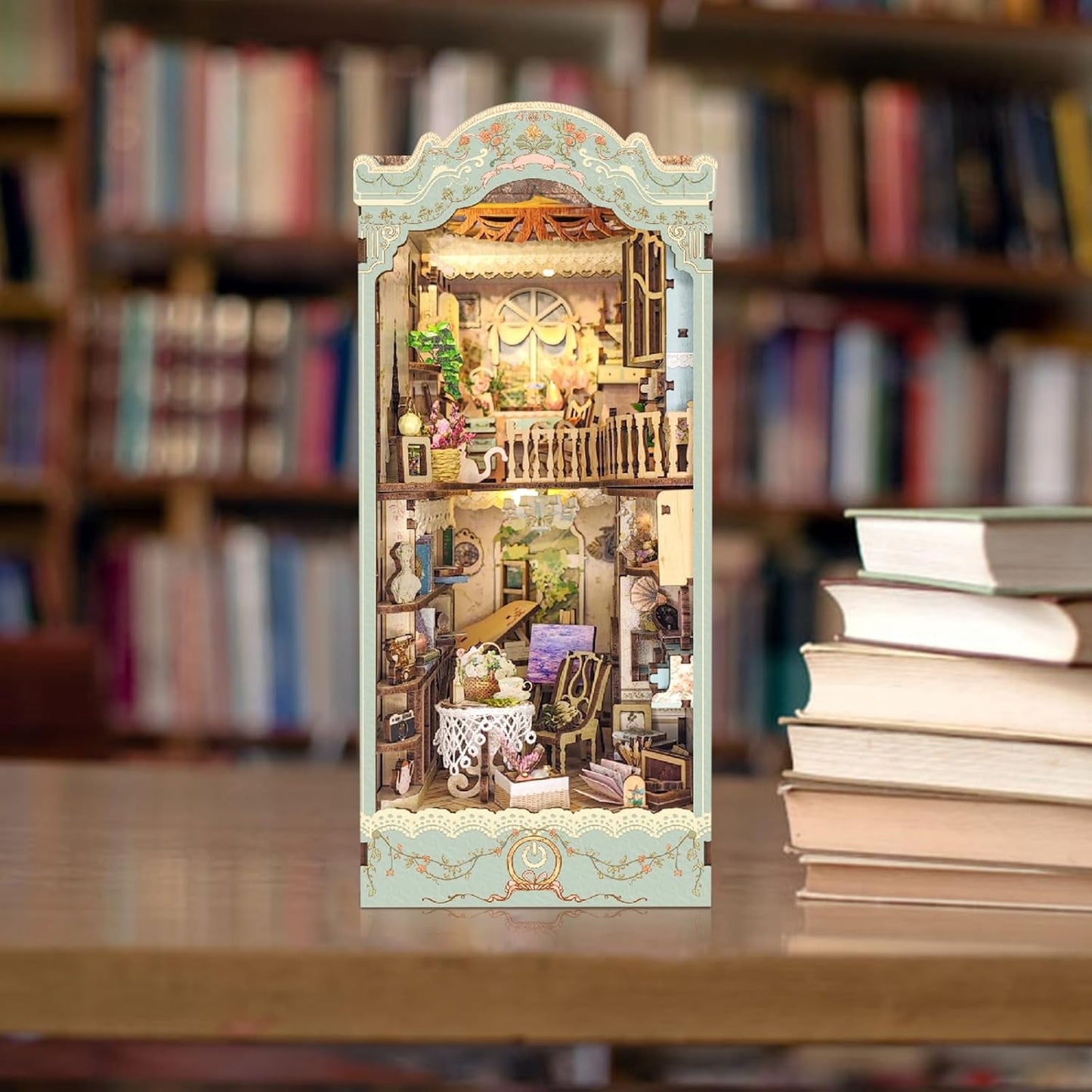DIY Book Nook Kit,Dollhouse Booknook Bookshelf Insert Decor,3D Wooden Puzzles with LED Dust Cover,Book Nook Miniature Kit,Birthday Halloween Home Decor for Teens Adult-Countryside Diary