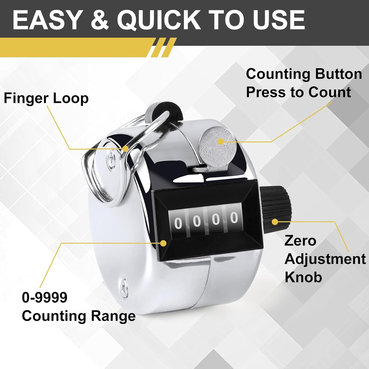 2PCS Premium One Hand Counter Clicker, Silver Metal Clicker Counter, Manual Mechanical People Counter Clicker with Nylon Lanyard, 4-Digit Number Count Tally Counter Clicker for Golf, Lap & Row Etc.