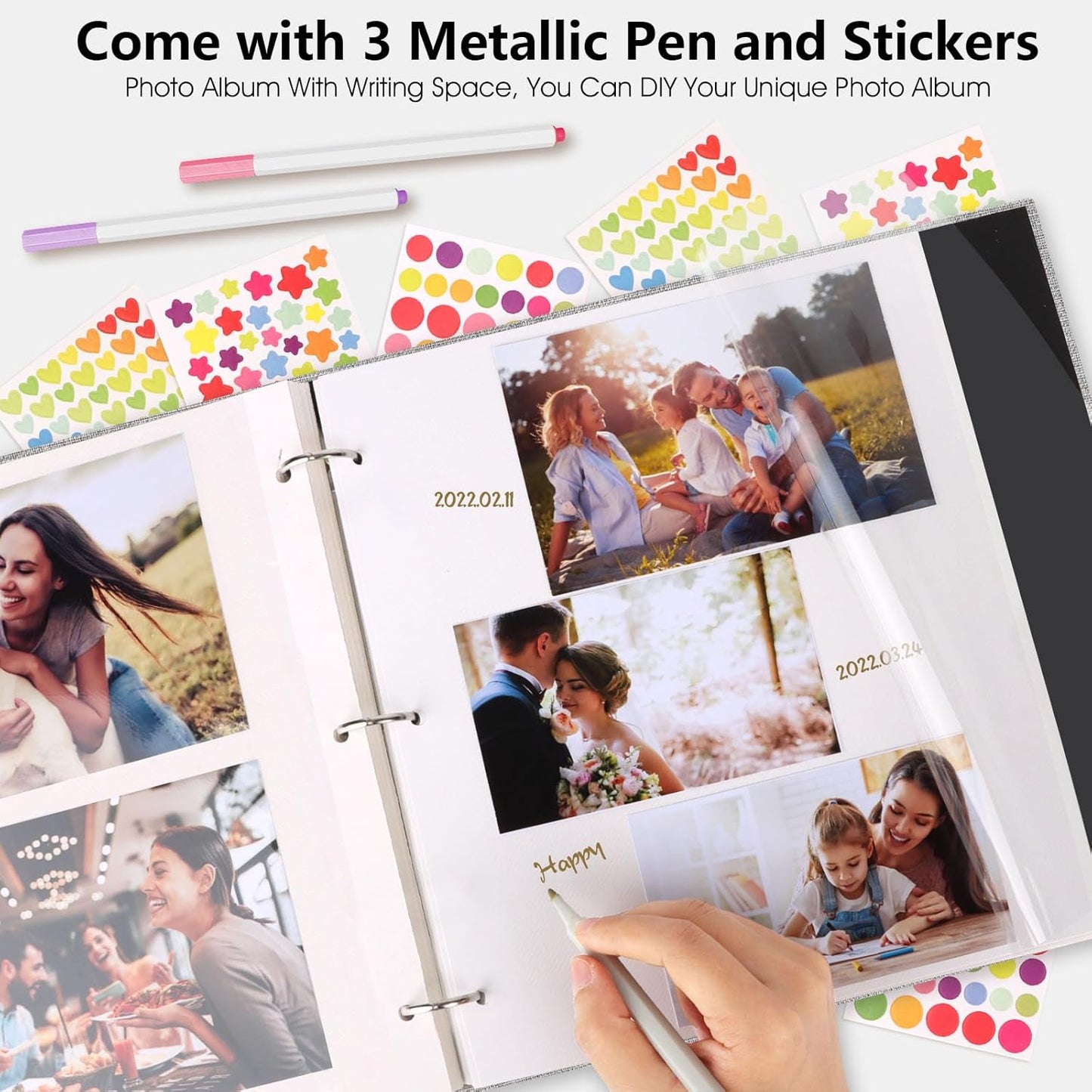 Zesthouse Large 18In Photo Album Self Adhesive 60 Pages, 3-Ring Scrapbook Albums Holds 8x10 5x7 4x6 Photos, DIY Magnetic Picture Book with Writing Space, Gift for Family Wedding Baby