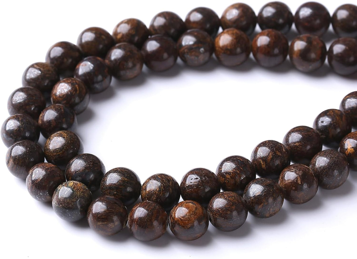 32PCS 12MM Natural Bronze Stone Beads Round Loose Stone Beads for Jewelry Making DIY Energy Stone Healing Power Bracelet 15"