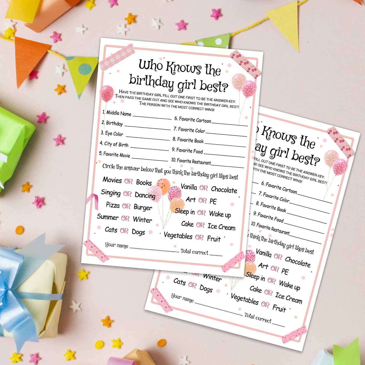 Who Knows the Birthday Girl Best - Girl Birthday Party Game - Themed Party Activity and Idea - Supplies, Decorations - 20 Game Cards