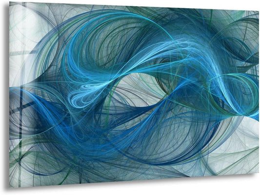 My Photostation.com 48Wx32H'' Blue Energy Abstract Wall Art – Fluid Motion Glass PrintTempered Glass Printing Wall Decor Large Wall Art Wall Hangings