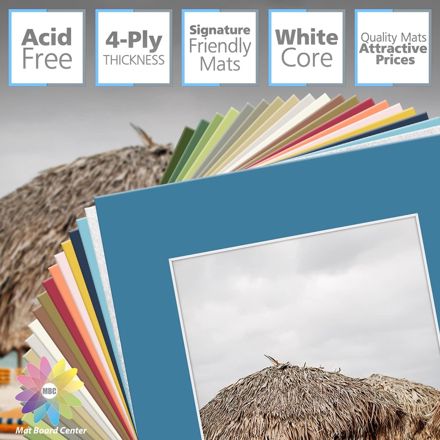 Mat Board Center, Pack of 20, 16x20 Mixed Colors White Core Picture Mats Mattes Matting for 11x14 Photo