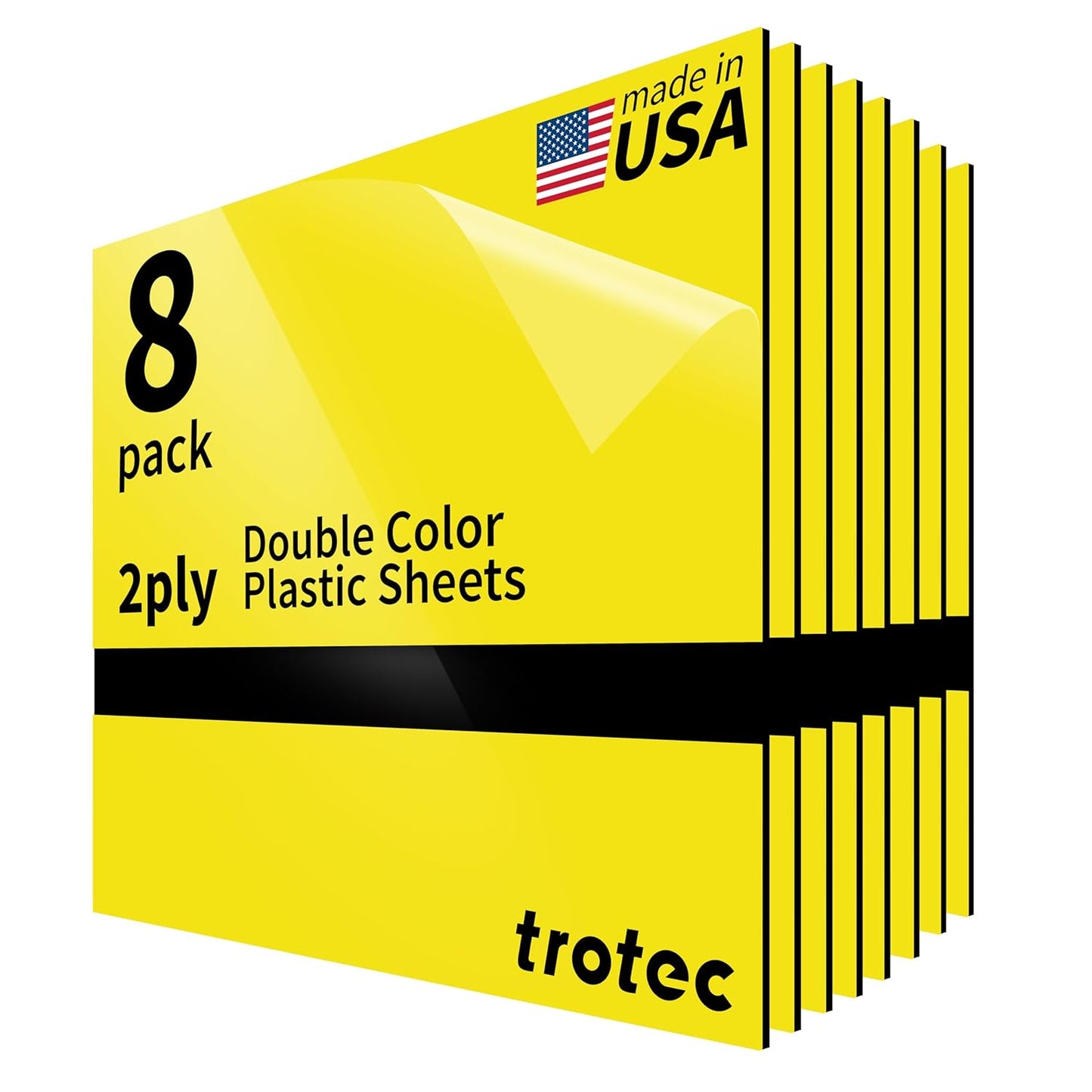 Trotec TroLase | 12"x12"x1/16", 8 Pcs | Yellow/Black | 2 Ply | Modified Acrylic | Laser Engraving Double Color Plastic Sheet | Engraving Blanks for Laser, Saw, Guillotine | Made in USA