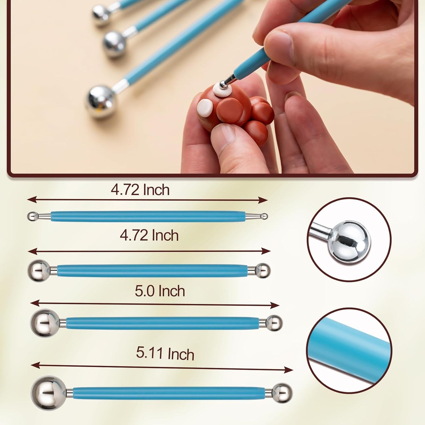 Amrules 10pcs Dotting Styluses Tools, Double Side Stainless Steel Ball Head Dot Art Kit for Clay Modeling, Rock Painting, Pottery Embossing, Nail Art, Drawing, Practical Sculpting Tool for Adults