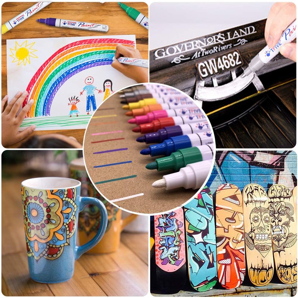 TFIVE Paint Markers Pens - 54 Colors Medium Tip Markers, Permanent, Waterproof & Quick Dry, Paint Pen for Metal, Wood, Fabric, Plastic, Rock Painting, Mugs, Canvas, Glass, Art Craft