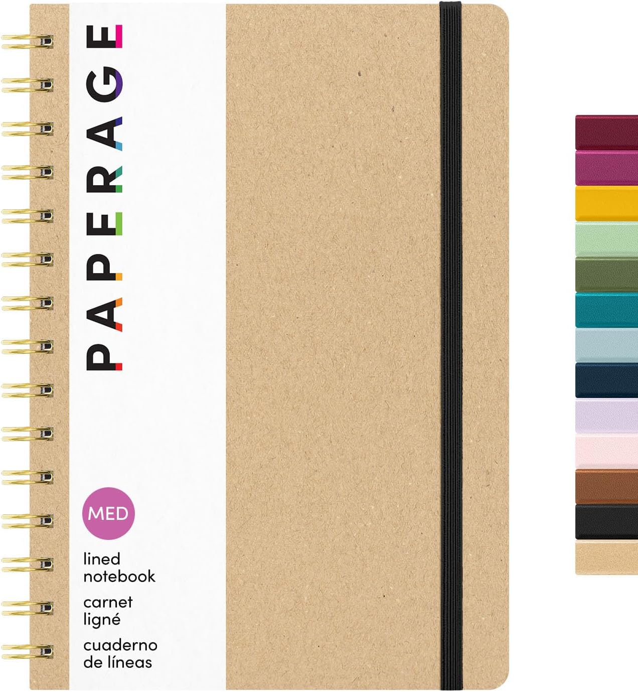 PAPERAGE Lined Spiral Journal Notebook, (Kraft), 160 Pages, Hardcover Journal for Women & Men, Medium 5.5 in x 8 in - 100 GSM, Thick Paper, Spiral Notebook for Work, School & Journaling