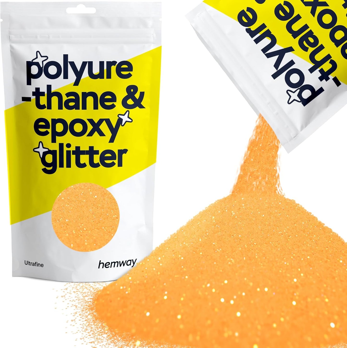 Hemway Polyurethane & Epoxy Resin Glitter 100g / 3.5oz Metallic Crystal Flake Additive for Flooring Jewelry Tumblers Glass Pigment - Ultrafine (1/128" 0.008" 0.2mm) - Fluorescent Orange