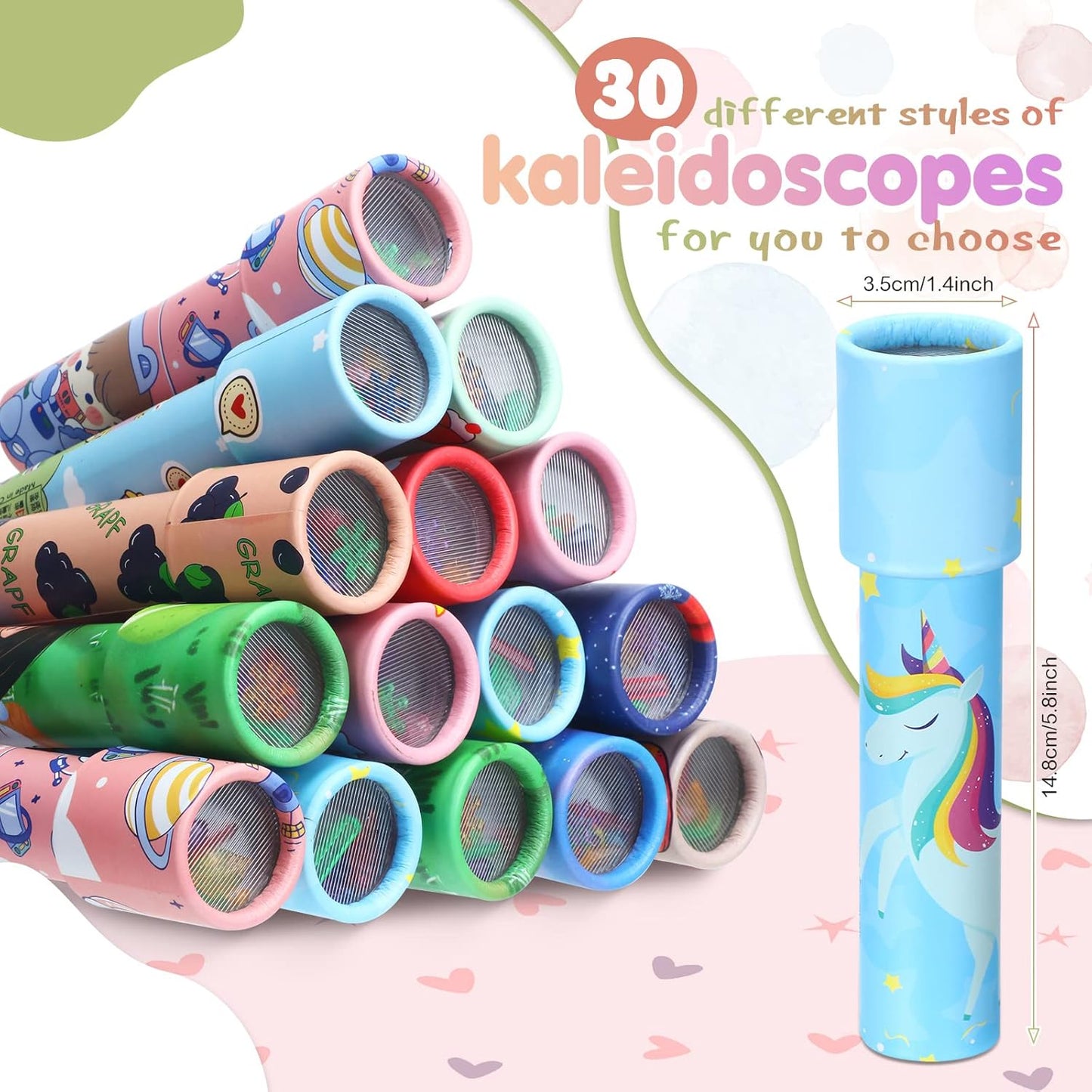 Yunsailing 30 Pcs Classic Kaleidoscopes Party Favors Vintage Mini Kaleidoscope Party Favor Educational Toy for Kids Valentine's Return Gifts School Classroom Prizes Goodie Bag Fillers(Cute)