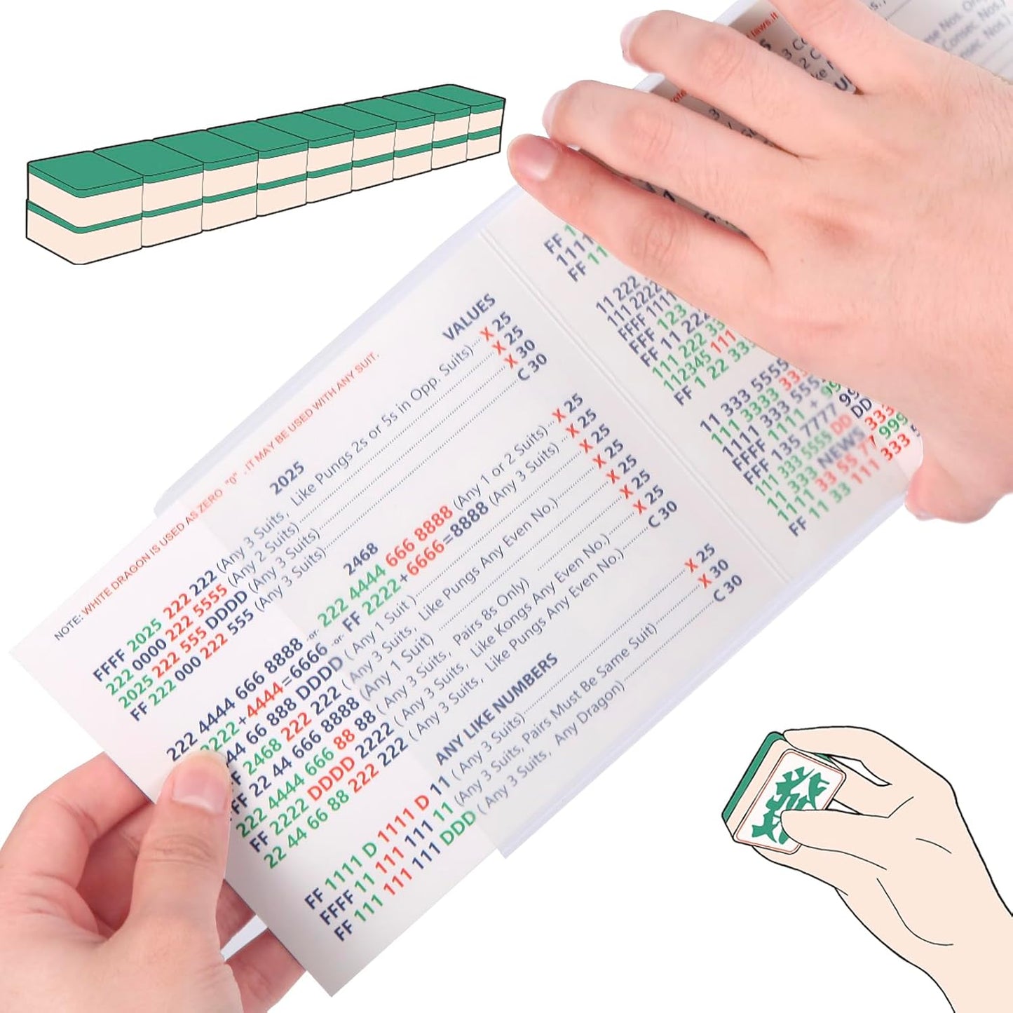 Frosted PVC Mahjong Card Sleeves - Waterproof Protectors for Mahjong Cards 2025, Soft Durable Cover fits 6.3x4.8 inch scorecard, Perfect for Mahjong Tile Set Gifts (Large-8(Included Cards))