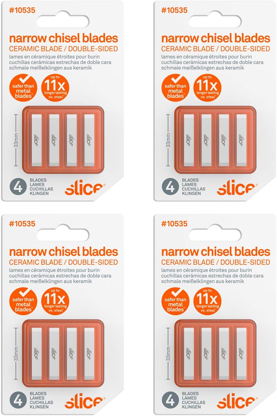 Slice 10535-CS Narrow Chisel Blades, Double Sided, Ceramic Blade Lasts 11x Longer Than Metal, Finger Friendly Edge, 24 Blades, White