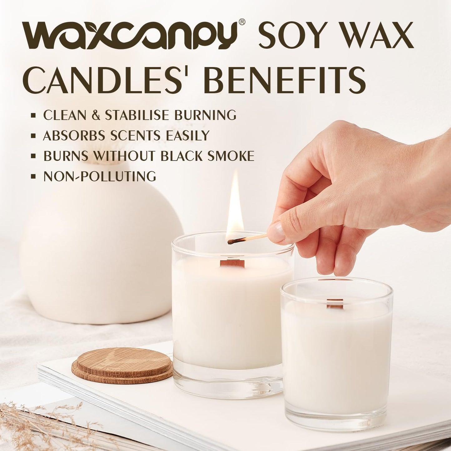 Soy Wax for Candle Making, Waxcanpy Organic Candle Wax, Natural Soy Wax for Candle Making from Farm, No Harmless, Additives (40lb)