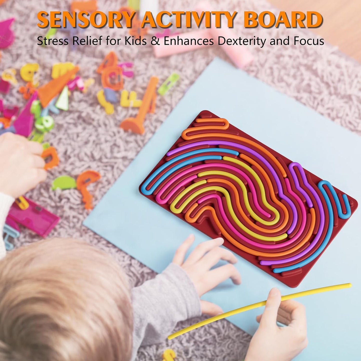 Sensory Fidget Toys for Kids Toddler Boys ,Sensory Activity Board for Stress Anxiety Autistic ADHD, Calm Down Travel Airplane Essentials Toys for 3+ Year Old, Stuffers Gifts for Teen Girls