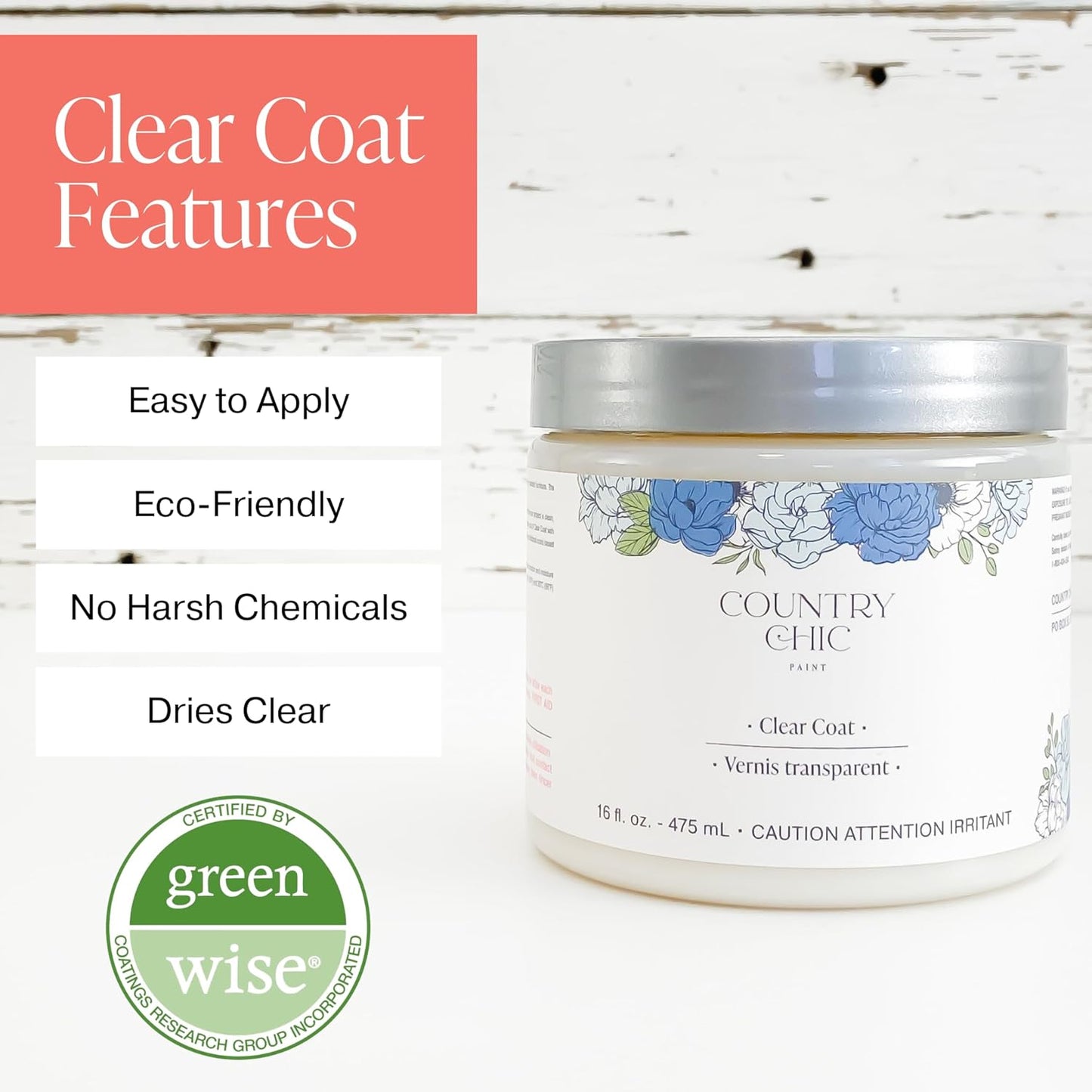Clear Coat - Eco-Friendly Clear Satin Sheen Top Coat for Chalk Style Furniture Paint, Very Durable, Non Yellowing, Waterproof Sealant for High Traffic Furniture - Indoor/Outdoor - (4 oz)