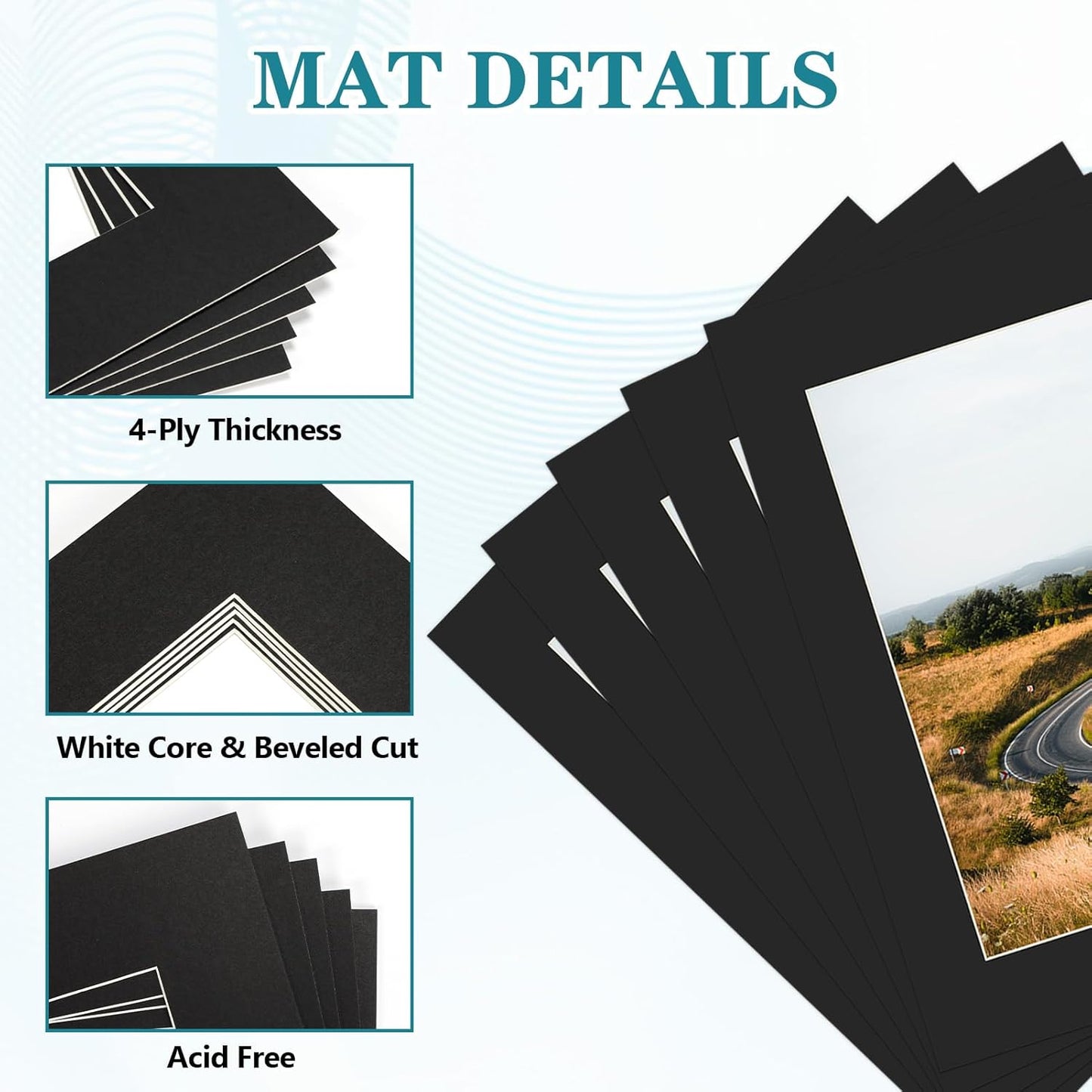 ZBEIVAN 11x14 Black Picture Mats with Core Bevel Cut Frame Mattes for 8.5x11 Pictures - Pack of 5