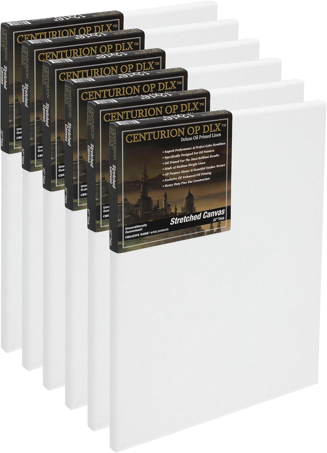 Centurion Deluxe Professional Oil Primed Linen Stretched Canvas, 11oz Linen, 11x14 - Box of 6, 0.67" Deep Canvases, Kiln-Dried Stretchers, Back Stapled, Premium Medium Weight Canvas for Oil Paintings