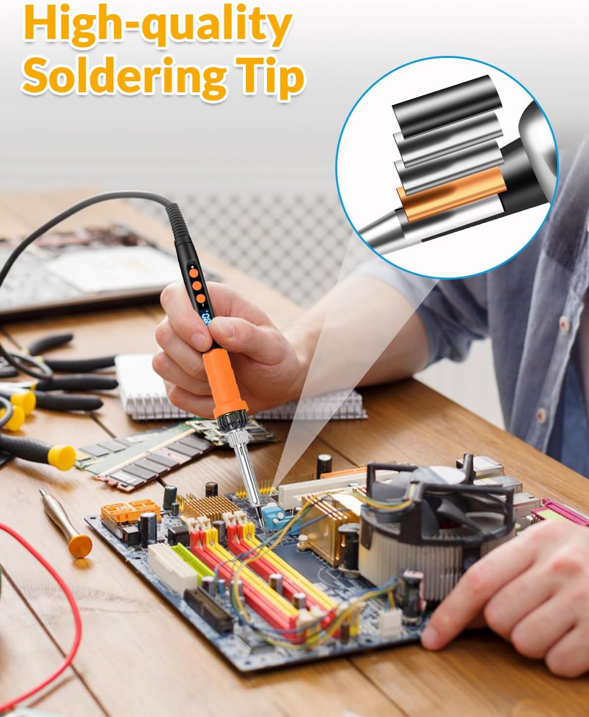 Soldering Iron Kit, 100W High Power Soldering Iron, Fast Heating, Digital Display Temperature Control Accurate 356°F-896°F, Portable Soldering Kit with Protective Cap, Automatic Sleep Mode