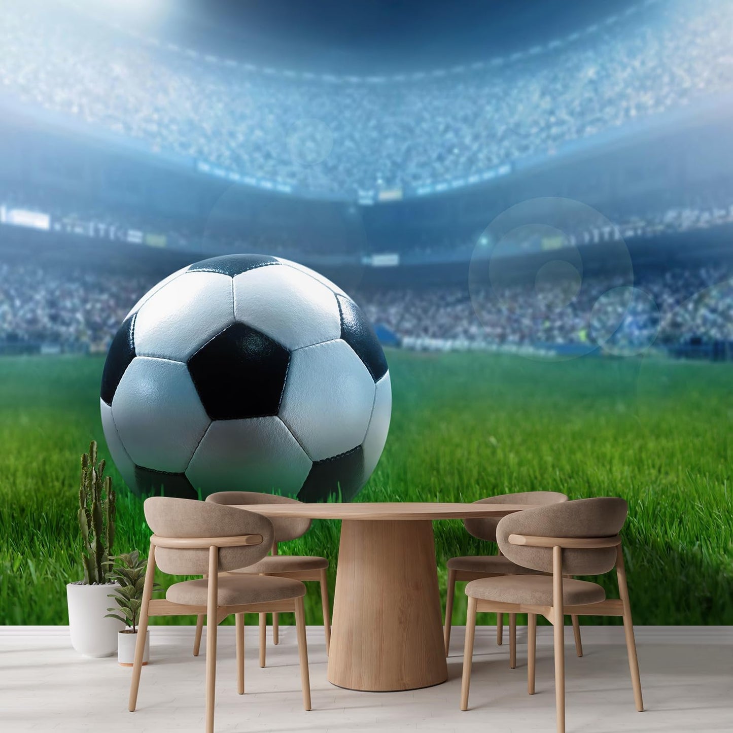 wall26 Close Up of a Football Ball on a Full Stadium Removable Wall Mural | Self-Adhesive Large Wallpaper - 132x144 inches