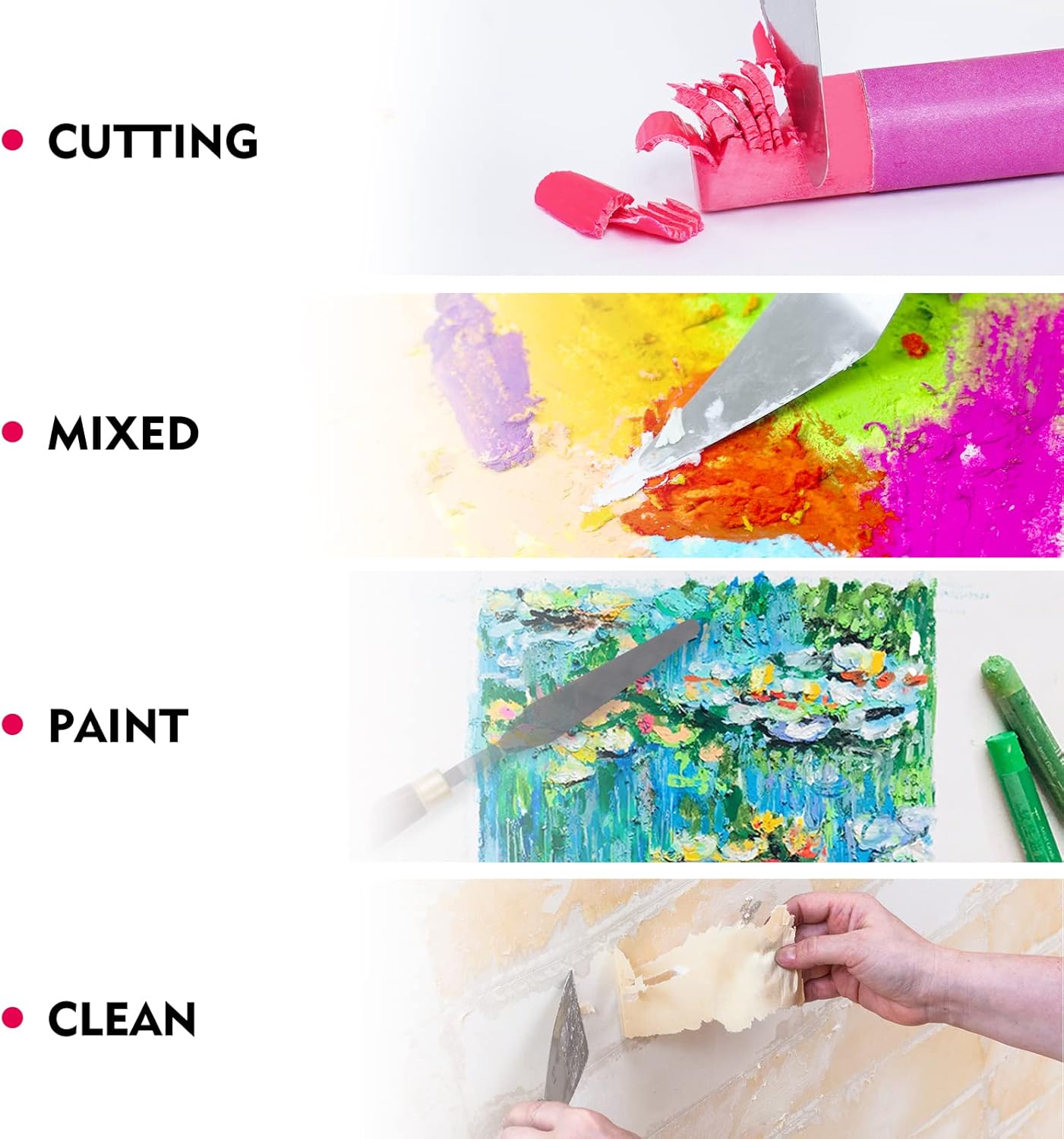 CONDA Palette Knife Painting Stainless Steel Spatula Palette Knife Oil Paint Metal Knives Wood Handle (Red 5 Piece)