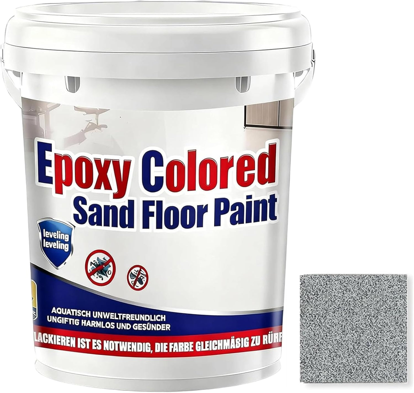 Epoxy Colored Sand Floor Paint, Epoxy Floor Paint for Concrete, High Gloss Marble Effect Coating, Waterproof Non-Slip Concrete Paints, Suitable for Indoor/Outdoor Use (Light Gray,96 oz/3 kg)