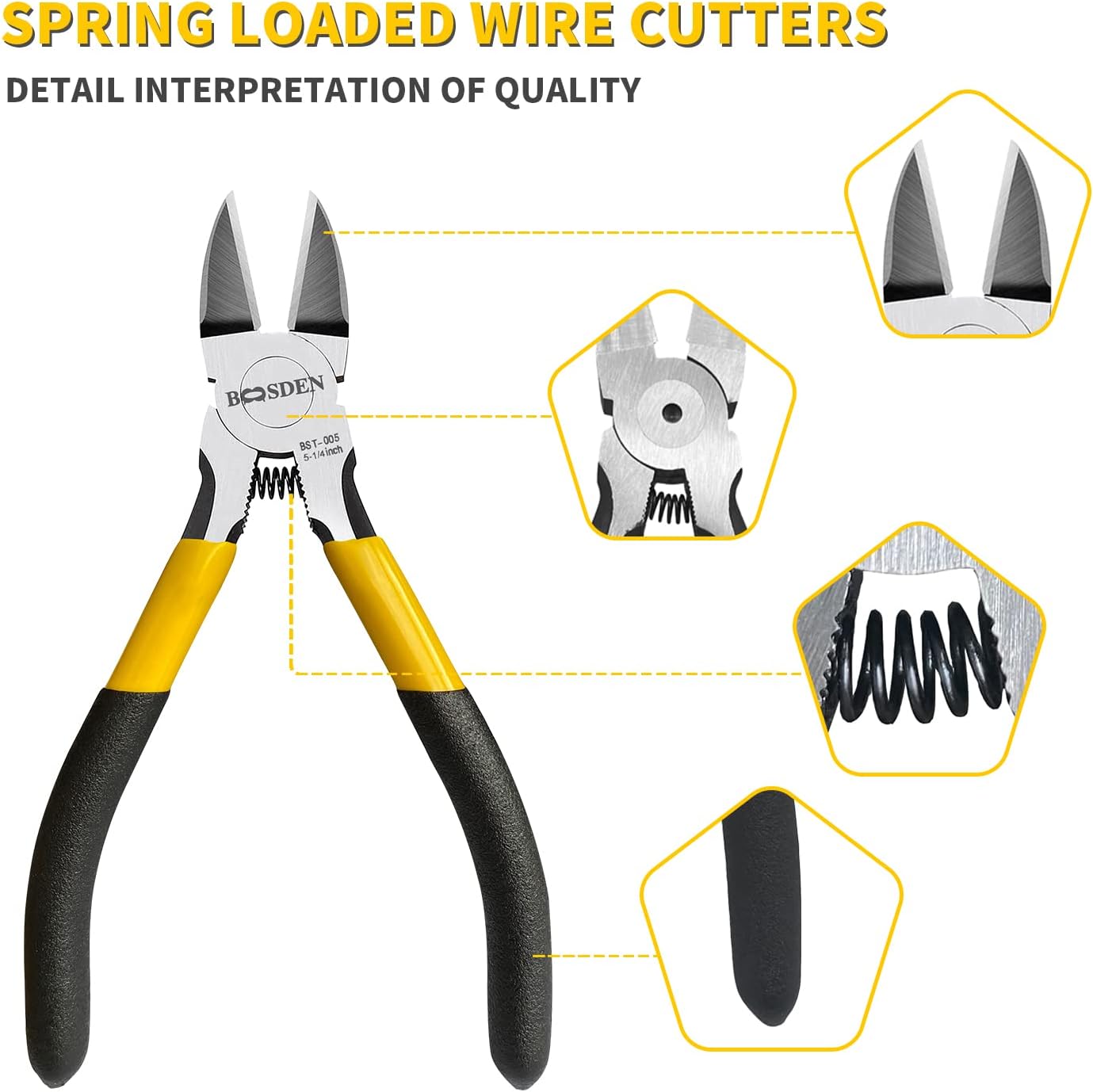 BOOSDEN 5 inch Flush Cutter, Dikes Wire Cutter for Crafting Electrical Jewelry Making, Ultra Sharp Wire Clippers