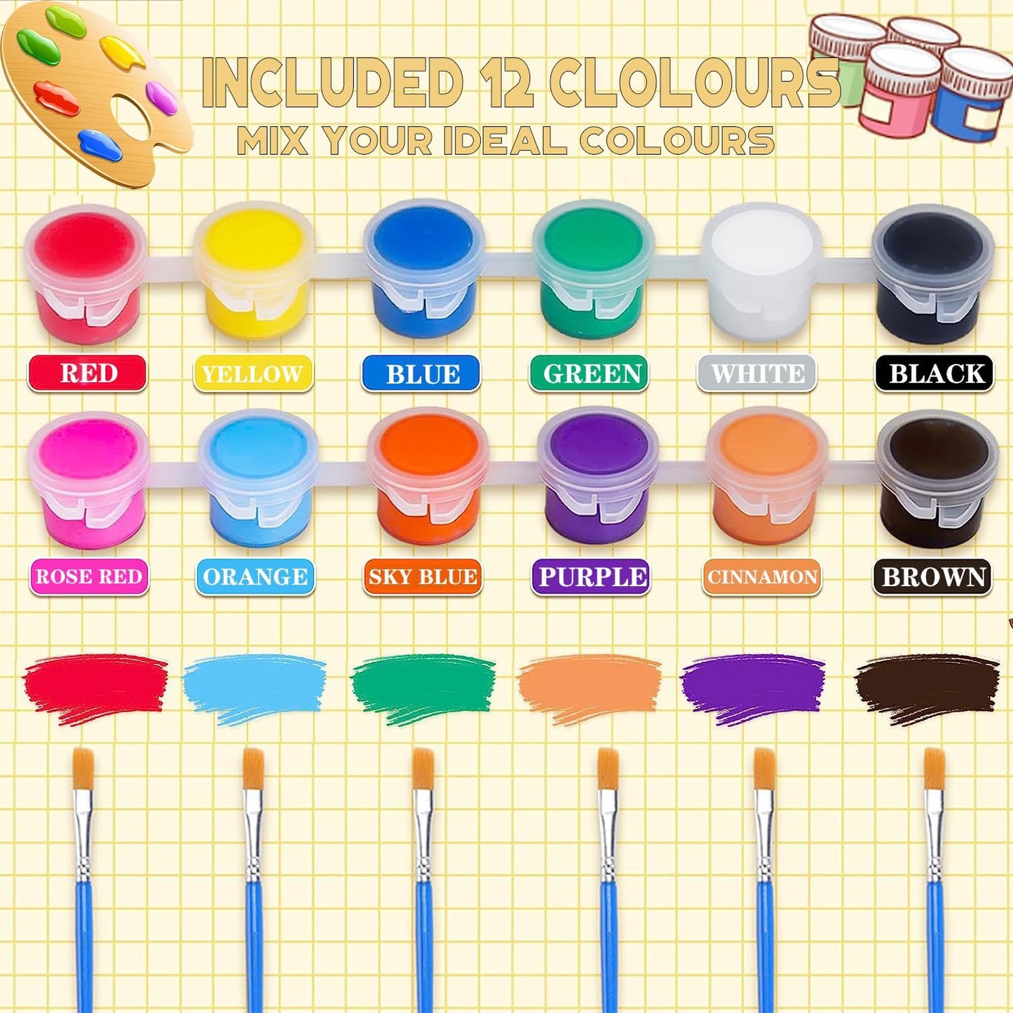 280 Pcs Mini Acrylic Paint Set for Kids, 12 Colors Washable Acrylic Paints Strip for Kids&Adults Craft Kit, with Mini Painting Container for Easter Eggs Art Craft Easter Gifts Party Birthday