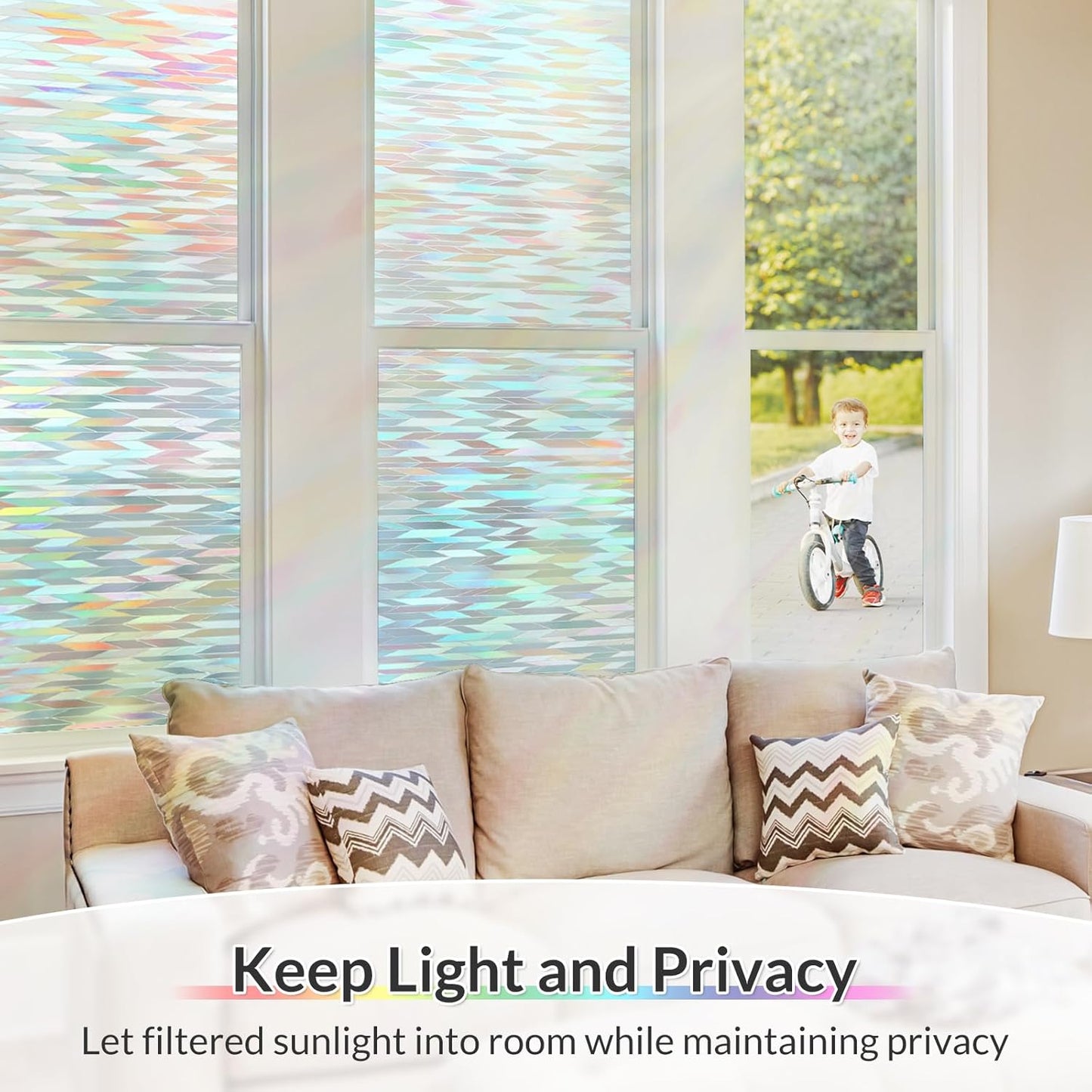 rabbitgoo Window Privacy Film with Installation Tools, Stained Glass Window Film Rainbow Prism Decorative Glass Clings for Home Decor, Static Cling Covering Sun Blocking, 17.5" x 78.7"