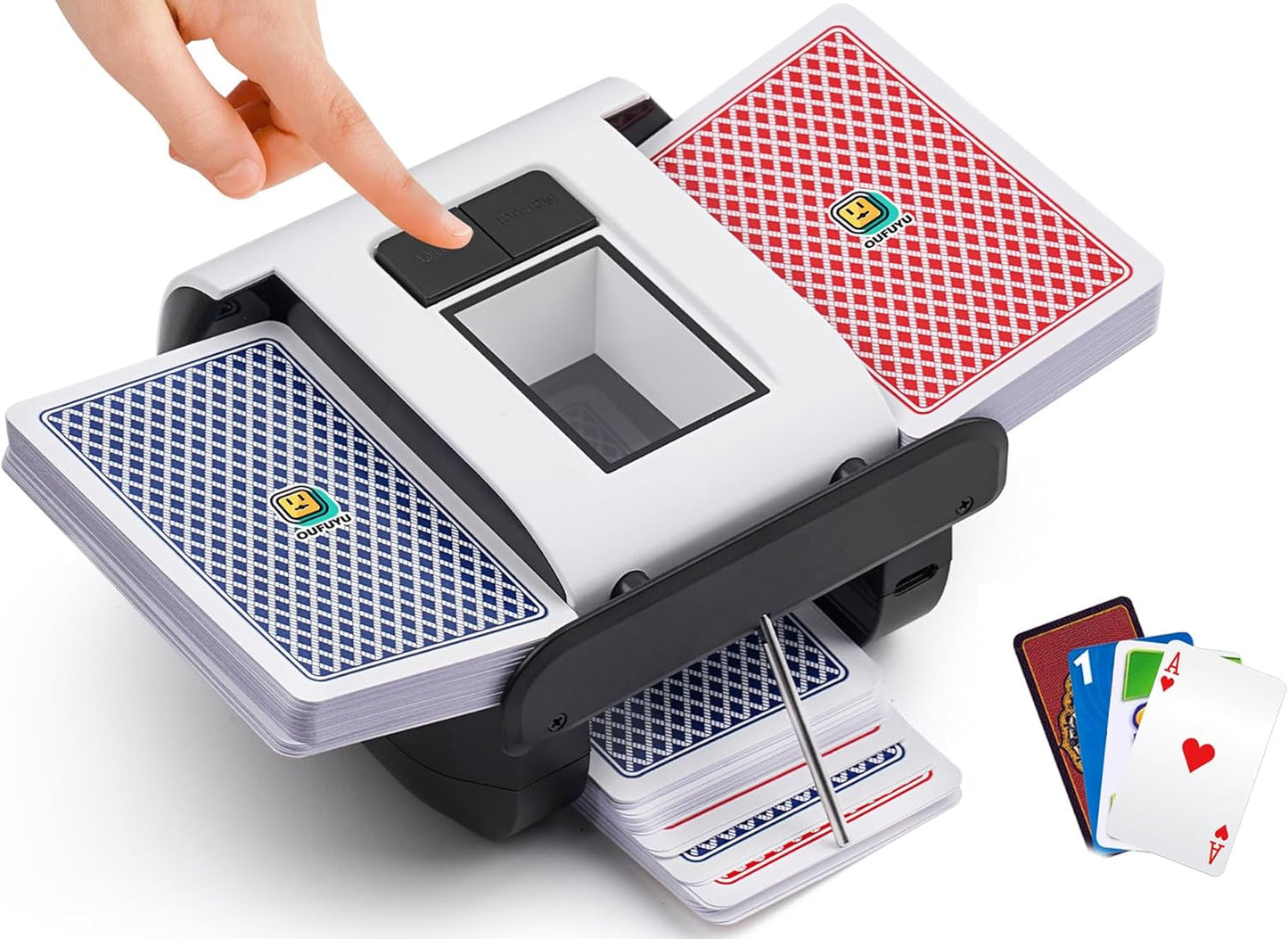 Automatic Card Shuffler, Electric Card Shuffler for 1-2 Decks One-Press AUTO & Manual Mode Rechargeable 2000mAh Low Noise for Poker, UNO, Blackjack, Skip-Bo, Phase 10, Texas Hold'em