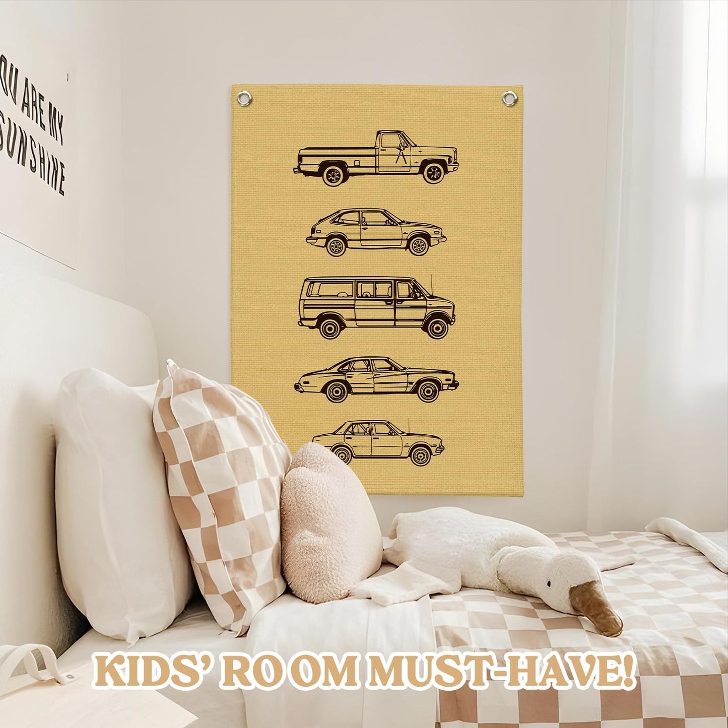 Boy Room Decor,Cars Room Decor for Boys Linen Canvas Banner,Toddler Wall Hanging Pennant Flag for Boys Kids Bedroom Dorm Nursery 18x25 Inch