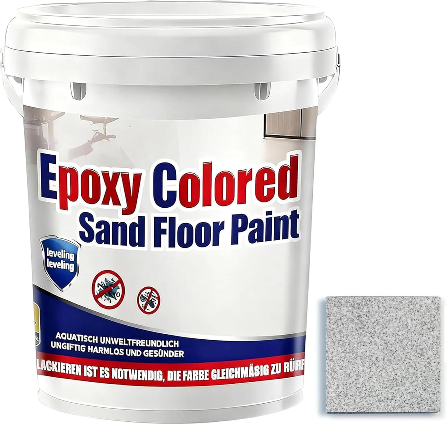 Epoxy Colored Sand Floor Paint, Epoxy Floor Paint for Concrete, High Gloss Marble Effect Coating, Waterproof Non-Slip Concrete Paints, Suitable for Indoor/Outdoor Use (White Hemp Gray,128 oz/4 kg)
