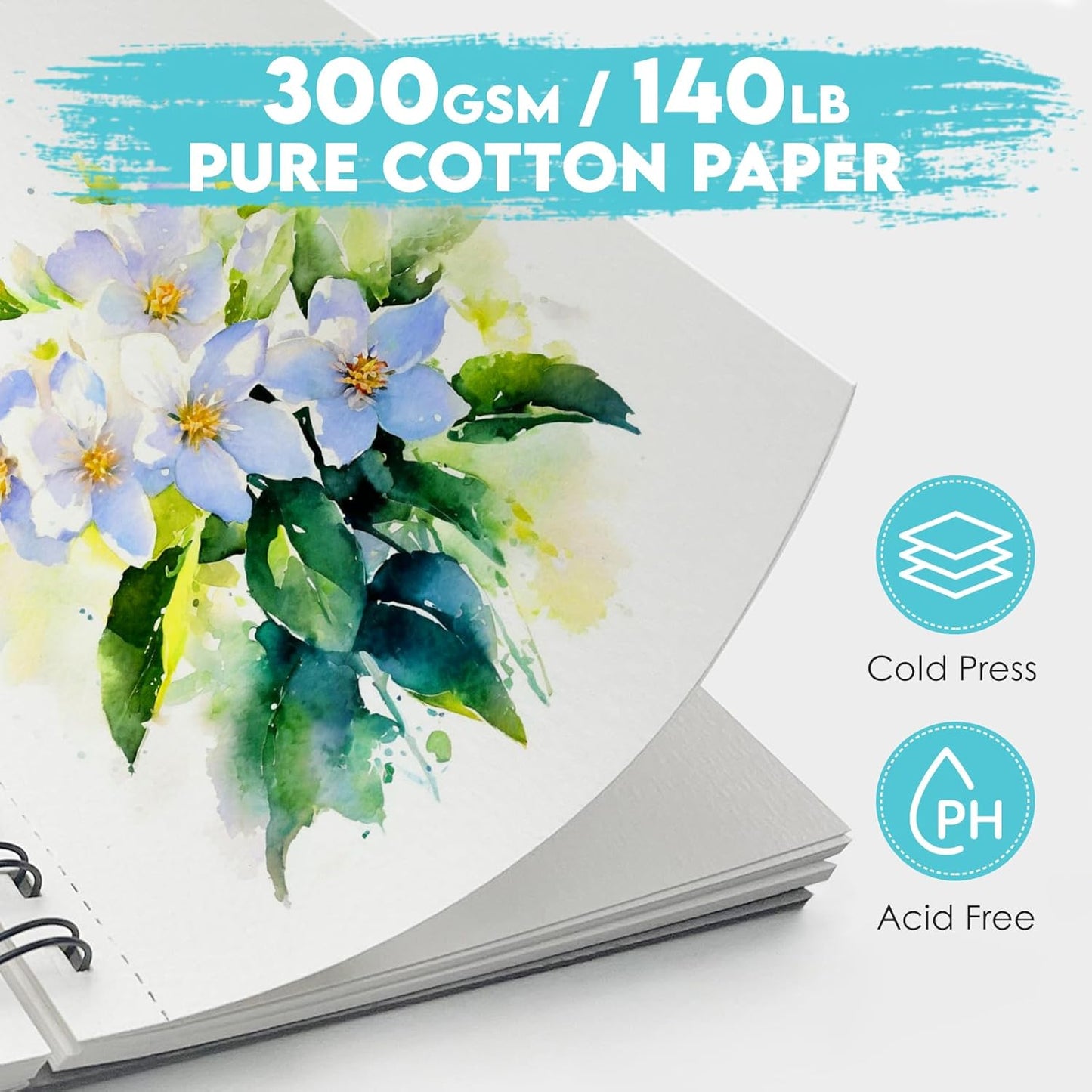 KOVIEDE 100% Cotton Watercolor Paper Pad - 30 Sheets 5.5"x8.5" Spiral Bound, 140lb/300gsm Cold Press Watercolor Sketchbook, Artist Quality Art Journal Supplies for Adults, Kids & Beginners, Pink