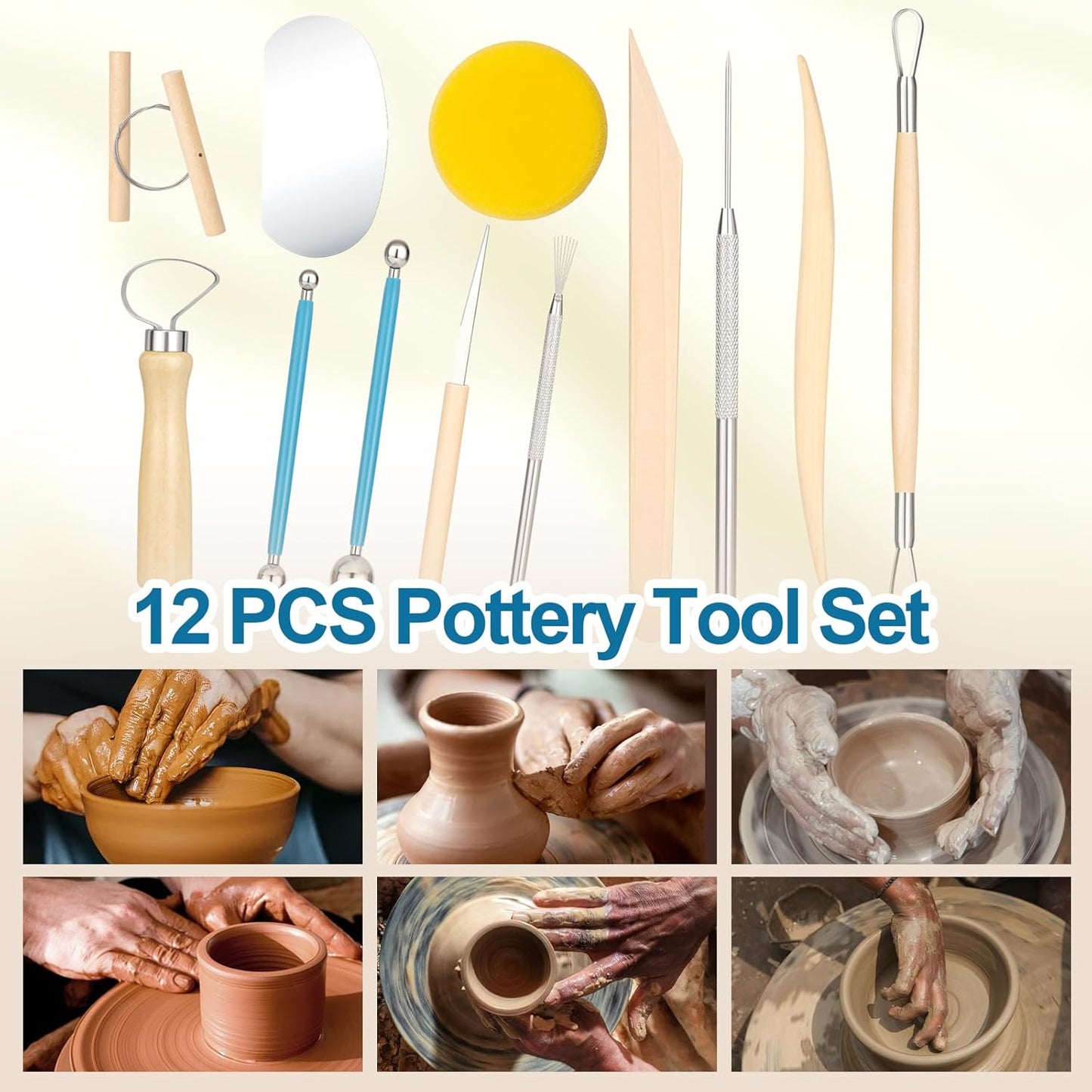 Amrules Clay Tools Kit, 12 PCS Pottery Tools, Practical Polymer Sculpting Tool Kit, Air Dry Clay Tool Set Suitable for Adults, Pottery Craft, Dotting, Drawing, Modeling, Shaping