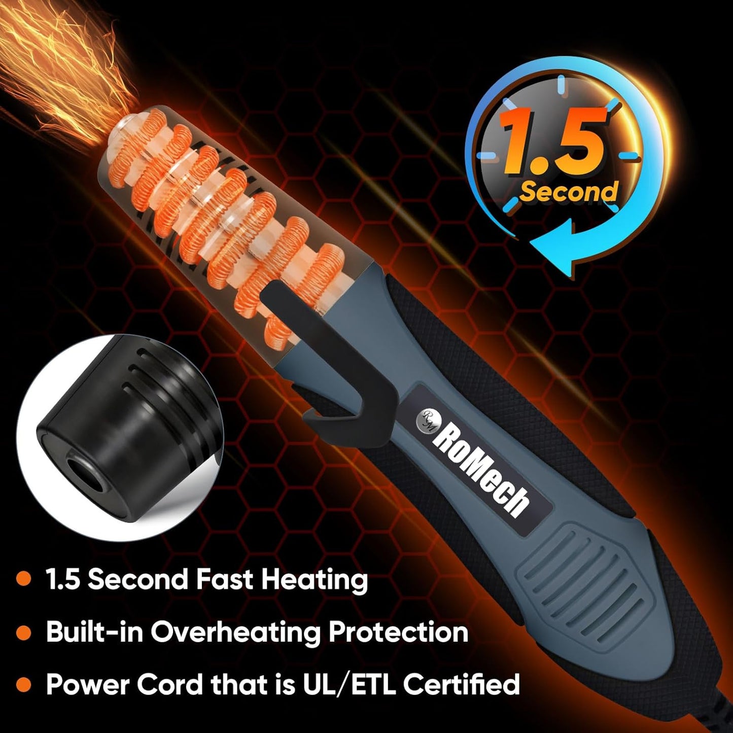 ROMECH 350W Heat Gun with 2 Nozzles, Dual Temp Heat Gun 400°F-660°F, Fast Heat Hot Air Gun with Overload Protection for DIY Craft Embossing Shrink Wrapping (Blue)