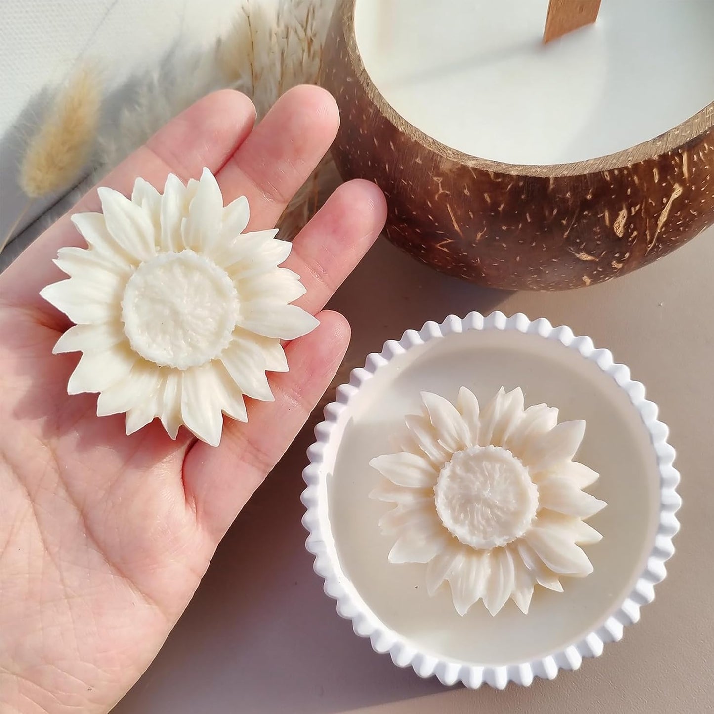 Wehous 2PCS Sunflower Candle Mold Unique Flower Silicone Fondant Chocolate Cake Decor Molds 3D Floral Silicone Molds for Resin Candle Soap Wax Polymer Clay Concrete Art Craft Home Ornament