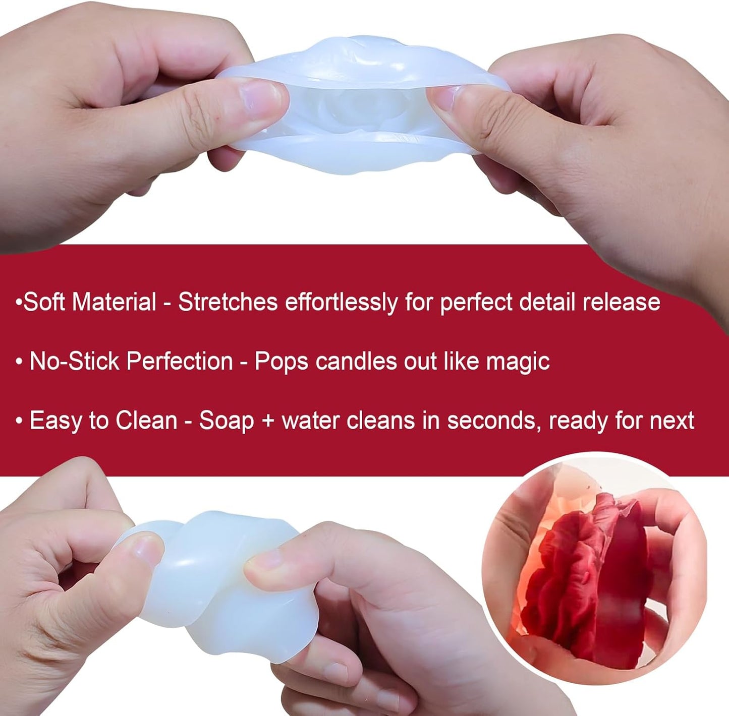 6Pcs Flower Candle Silicone Mold 3D Flower Resin Candle Molds for Candle Making with Wicks DIY Soap Wax Resin Craft Mould Home Art Decoration Box Packaging