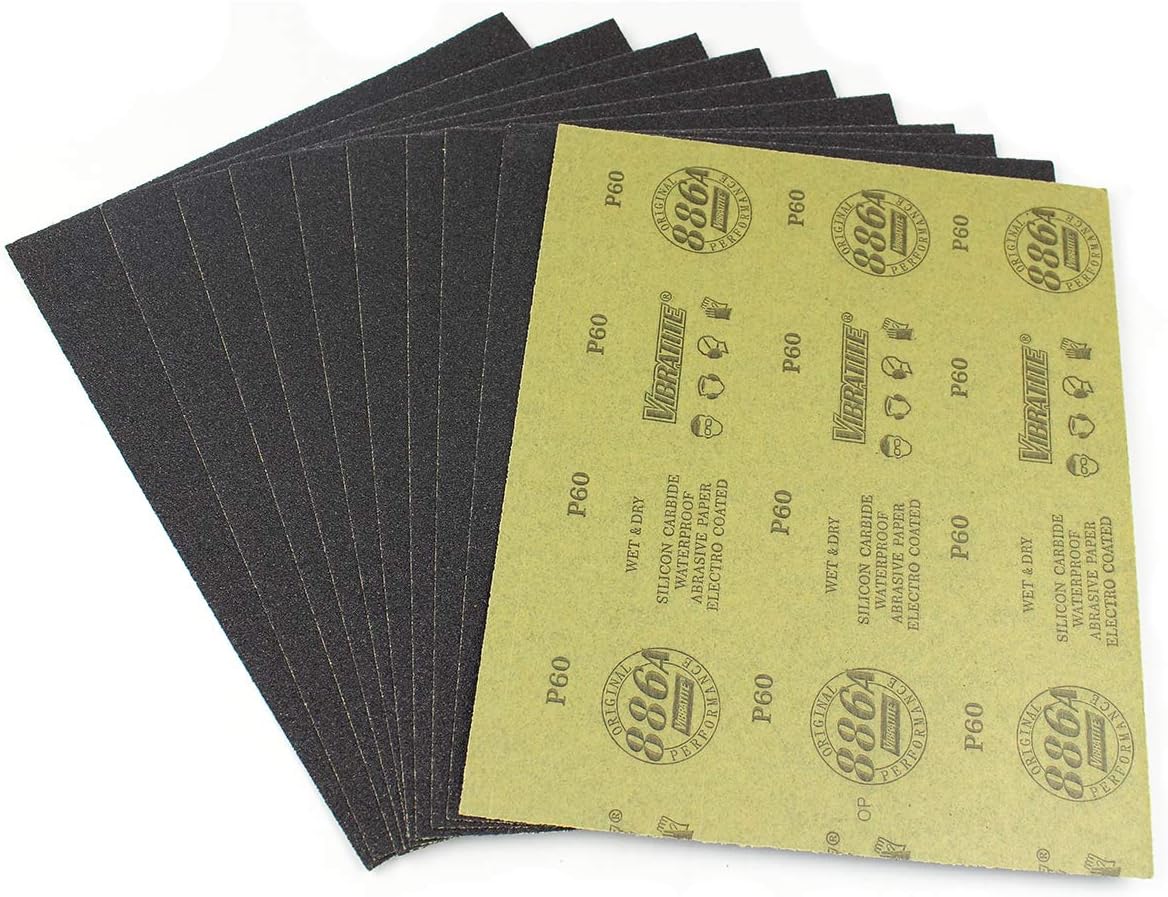 Sandpaper Sheets, 60 Grit Dry Wet Sand Paper, 9 x 11 Inch,Silicon Carbide, for Wood Furniture Finishing, Metal Sanding and Automotive Polishing,10 -Sheet
