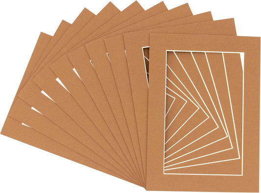 5x7 Mat for 8.5x11 Frame - Precut Mat Board Acid-Free Brown 5x7 Photo Matte Made to Fit a 8.5x11 Picture Frame, Premium Matboard for Family Photos, Show Kits, Art, Picture Framing, Pack of 10 Mats