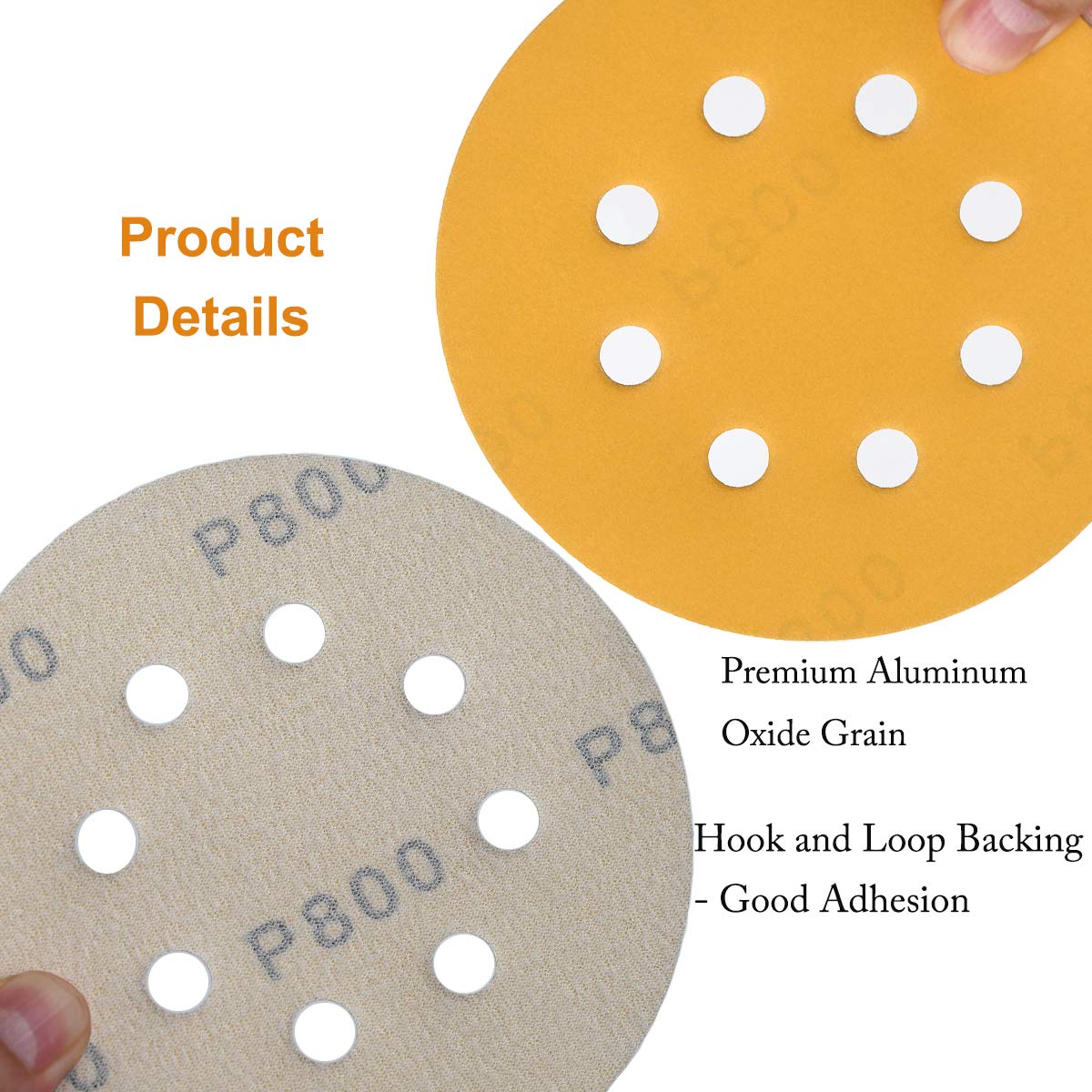 5-Inch 8-Hole Hook and Loop Sanding Discs 800-Grit Random Orbit Sandpaper, 100-Pack