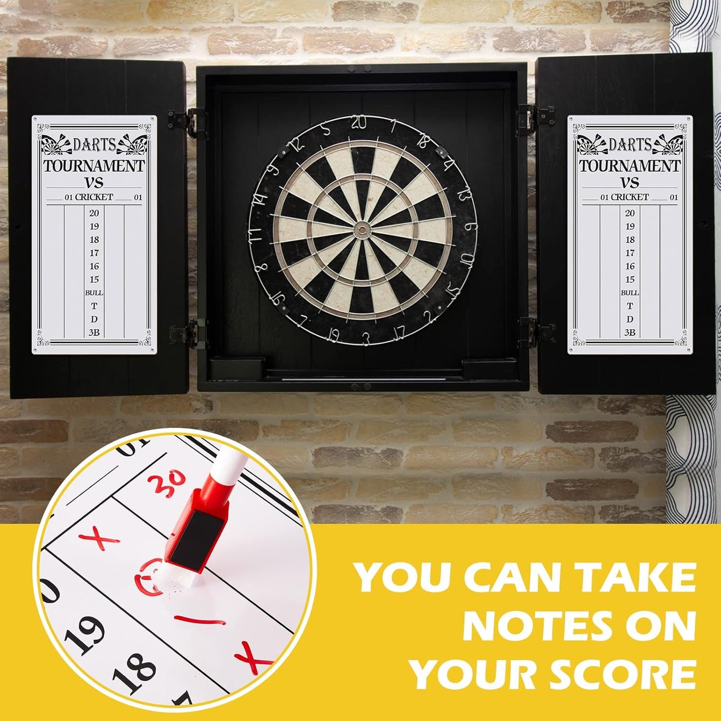 Juexica 2 Pieces Dart Scoreboard Dry Erase Scoreboard Dart Score Keeper Dart Accessories with 4 Dry Erase Markers for Cricket and 01 Dart Games, 15 x 7.8 Inches