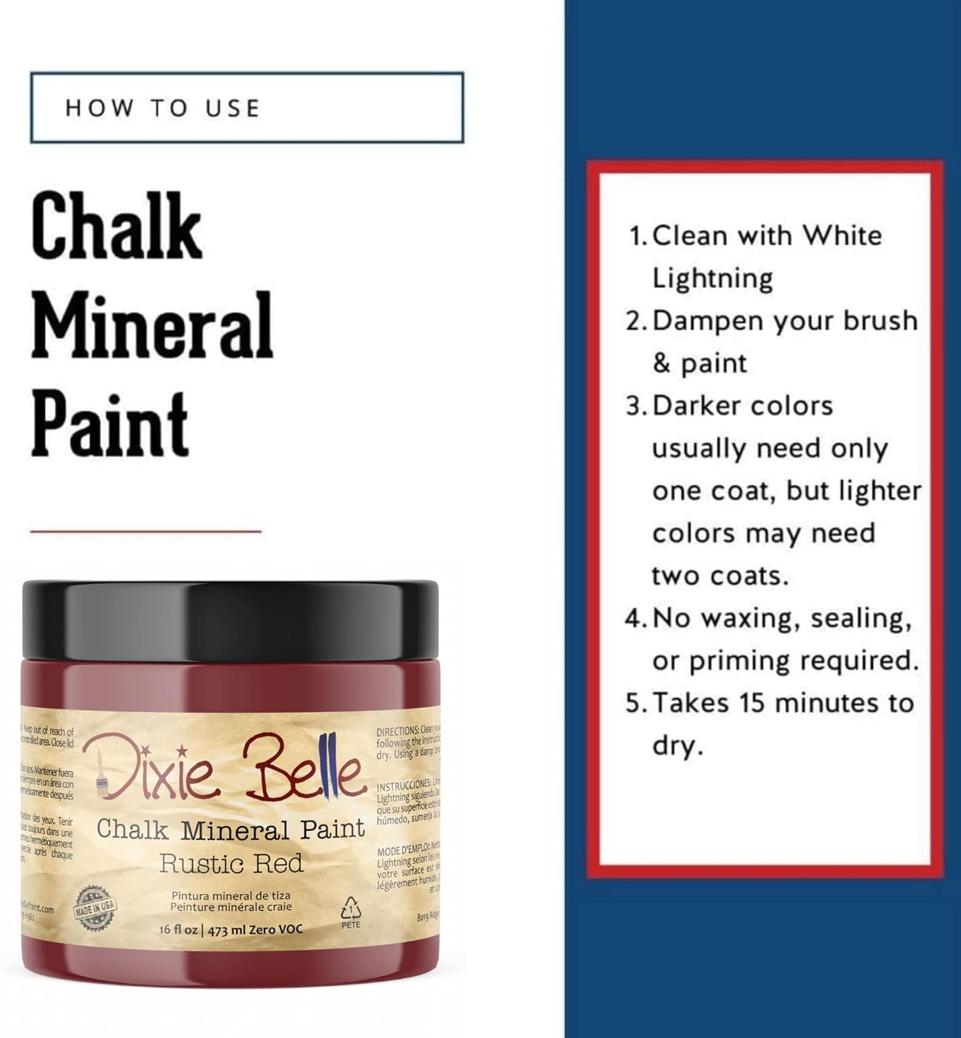 Dixie Belle Paint Company Chalk Finish Furniture Paint - Rustic Red (16oz) - Matte Brick Red Chic Chalk Mineral DIY Furniture Paint