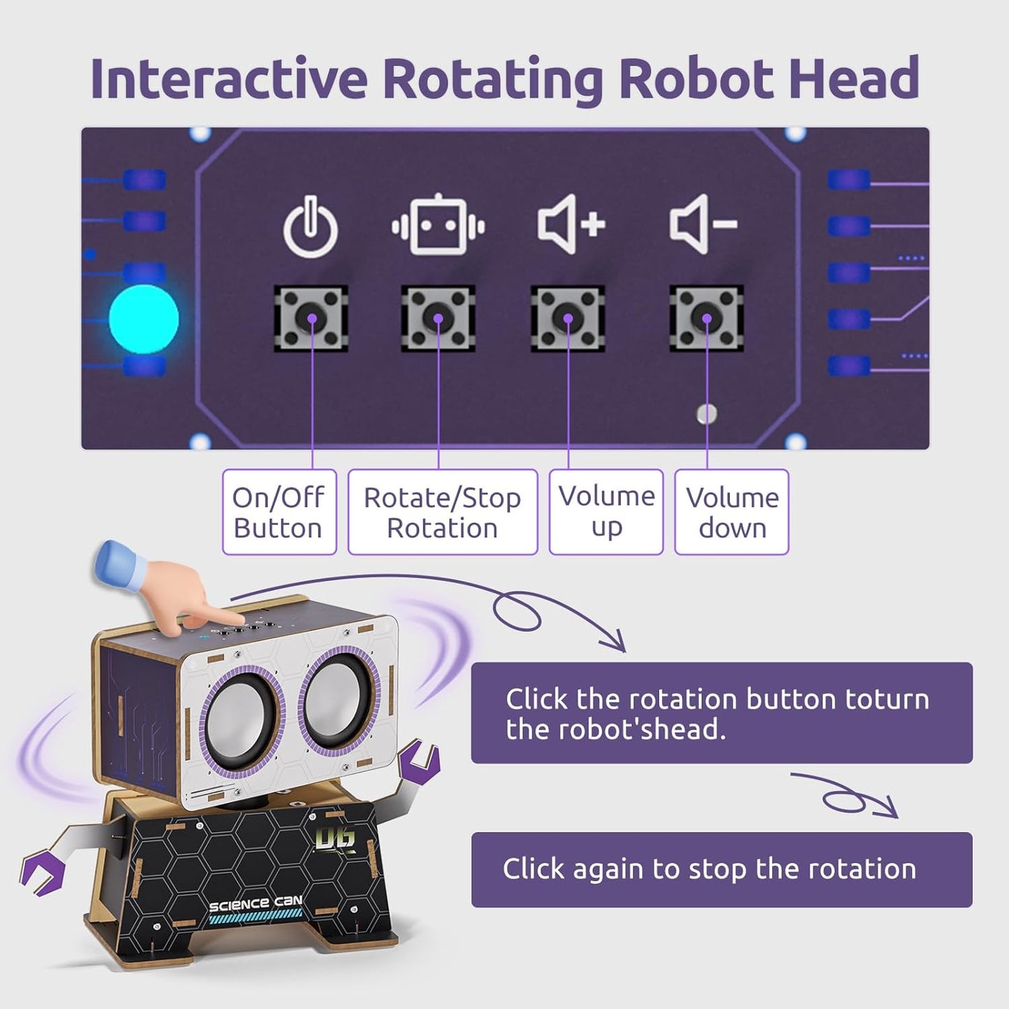 Science Can Stem Toys DIY Bluetooth Speaker, Build Your Robot Bluetooth Speaker with Rotating Head, Electronic STEM Kits with Wooden Puzzles, Gift for Teens Boys & Girls Ages 8-14